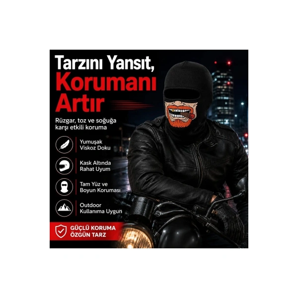 Unisex Sakallı Puro Baskılı Balaklava 1 Adet Tek Beden Viskoz Kask İçi Outdoor Maske