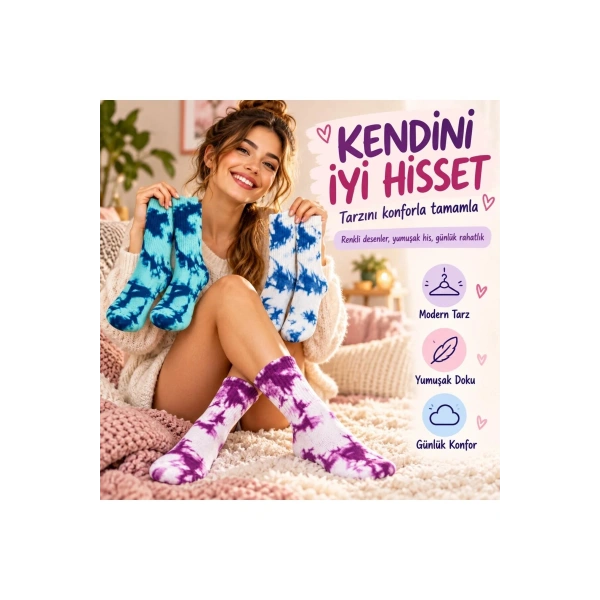 Unisex Batik Desenli Çorap 6Lı Set Pamuklu Renkli Uzun Soket Dikişsiz Nefes Alan Spor Çorabı Günlük