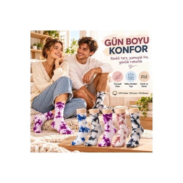 Unisex Batik Desenli Çorap 10lu Set Pamuklu Renkli Uzun Soket Dikişsiz Nefes Alan Günlük Spor Çorab