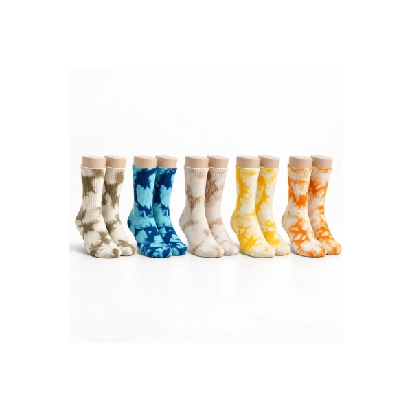 Unisex Batik Desenli Çorap 5li Set Pamuklu Renkli Uzun Soket Dikişsiz Nefes Alan Günlük Spor Çorabı