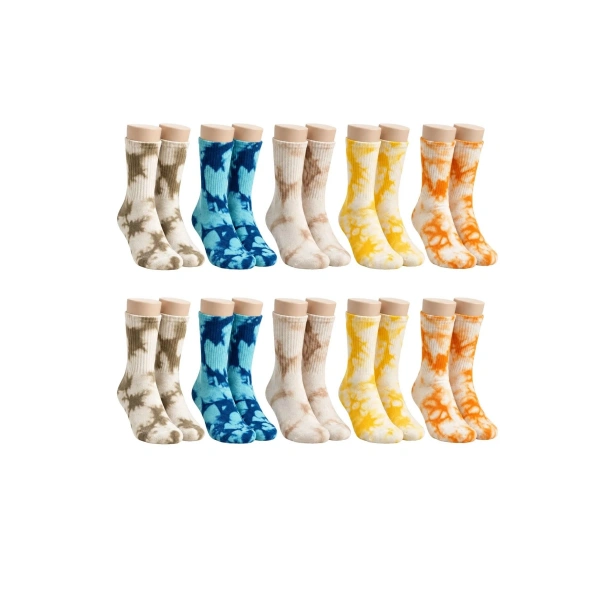 Unisex Batik Desenli Çorap 10lu Set Pamuklu Renkli Uzun Soket Dikişsiz Nefes Alan Günlük Spor Çorab