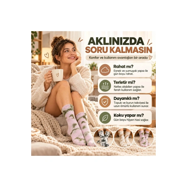 Unisex Batik Desenli Çorap 3lü Set Pamuklu Uzun Soket Dikişsiz Nefes Alan Günlük Spor Konfor Çorabı