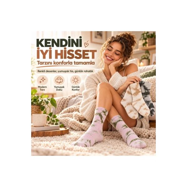 Unisex Batik Desenli Çorap 3lü Set Pamuklu Uzun Soket Dikişsiz Nefes Alan Günlük Spor Konfor Çorabı