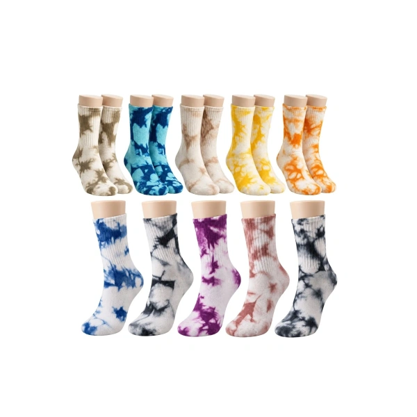 Unisex Batik Spor Çorap 10lu Set Tie Dye Tenis Çorabı Koyu Retro Renkler Günlük Rahat Konforlu Stil