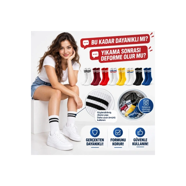 Unisex Renkli Çorap Çizgili 16lı Set Uzun Soket Günlük Spor Kolej Stil Rahat Kadın Erkek Çorabı