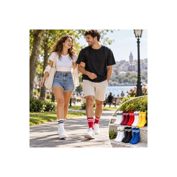 Unisex Renkli Çorap Çizgili 8li Set Uzun Soket Günlük Spor Kolej Stil Rahat Şık Kadın Erkek Çorabı