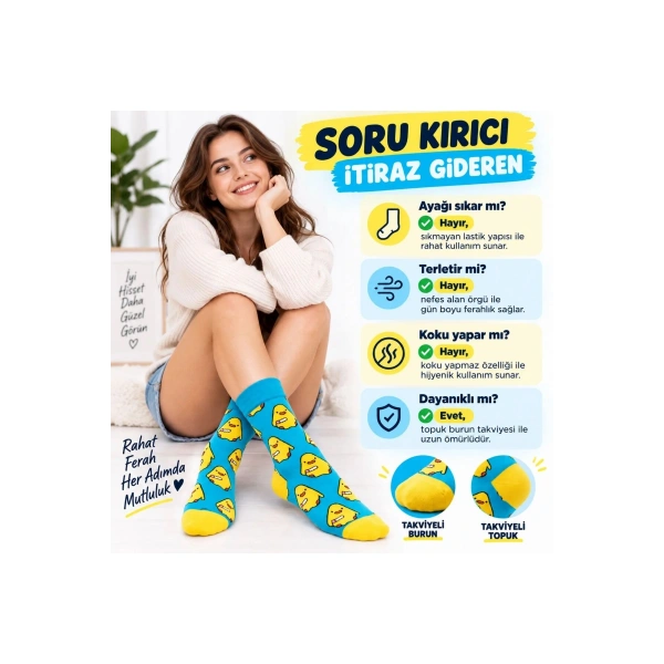Renkli Civciv Desenli Unisex Soket Çorap | Yumuşak, Esnek ve Konforlu Günlük Kullanım 6lı Set