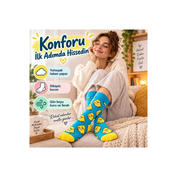 Renkli Civciv Desenli Unisex Soket Çorap | Yumuşak, Esnek ve Konforlu Günlük Kullanım 6lı Set