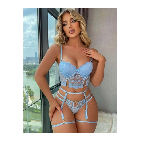 Mavi Dantelli Jartiyer Fantezi Seksi Büstiyer Takımı - SSSSSS2888-2311