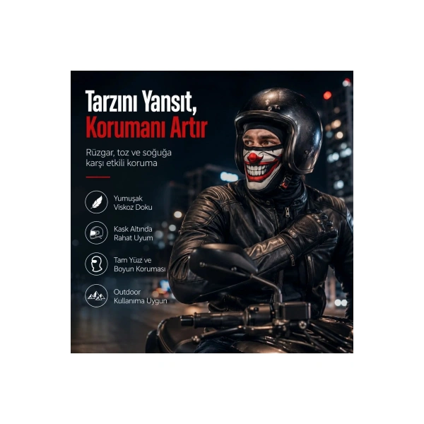 Unisex Palyaço Baskılı Balaklava Maske 1 Adet Tek Beden Viskoz Kask İçi Outdoor Motosiklet Maskesi