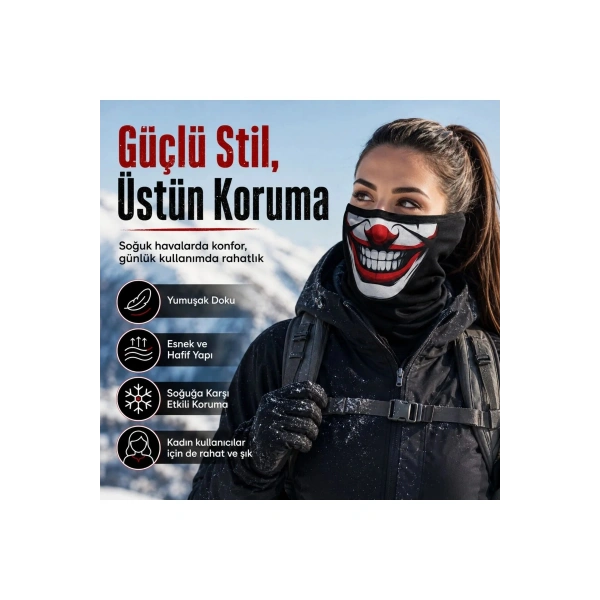 Unisex Palyaço Baskılı Balaklava Maske 1 Adet Tek Beden Viskoz Kask İçi Outdoor Motosiklet Maskesi