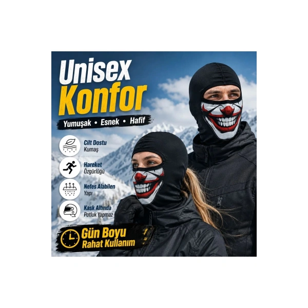 Unisex Palyaço Baskılı Balaklava Maske 1 Adet Tek Beden Viskoz Kask İçi Outdoor Motosiklet Maskesi