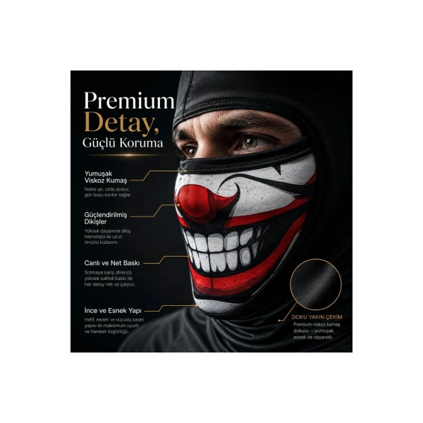 Unisex Palyaço Baskılı Balaklava Maske 1 Adet Tek Beden Viskoz Kask İçi Outdoor Motosiklet Maskesi