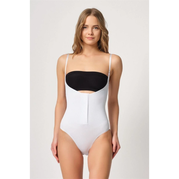 Beyaz Göğsü Açık Agraflı Body Korse - SSSSSS7551-3792