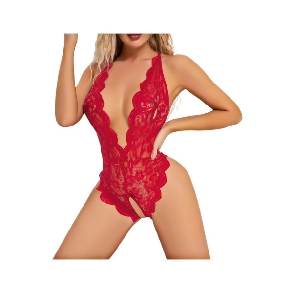 Kırmızı Özel Bölgesi Açık Dantel İşlemeli Fantezi Body - SSSSSS3455-2879