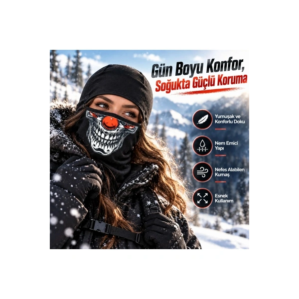 Unisex Şık Palyaço Desenli Balaklava Kışlık Tam Yüz Maske Termal Nefes Alan Esnek Kask Altı Boyunluk
