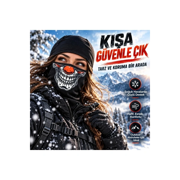 Unisex Şık Palyaço Desenli Balaklava Kışlık Tam Yüz Maske Termal Nefes Alan Esnek Kask Altı Boyunluk