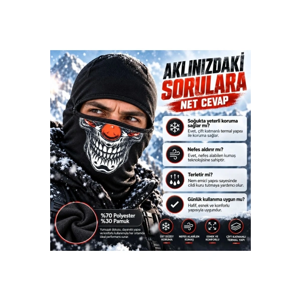 Unisex Şık Palyaço Desenli Balaklava Kışlık Tam Yüz Maske Termal Nefes Alan Esnek Kask Altı Boyunluk