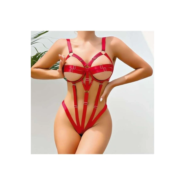 Fantezi Lastik Body Harness Kırmızı - SSSSSS8407-8572
