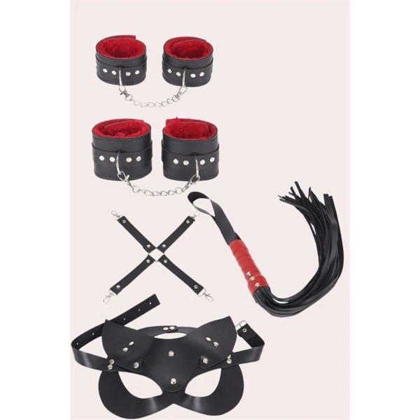 4lü Kol Bacak Kırbaç Maske Deri Aksesuar Set - SSSSSS5603-8403