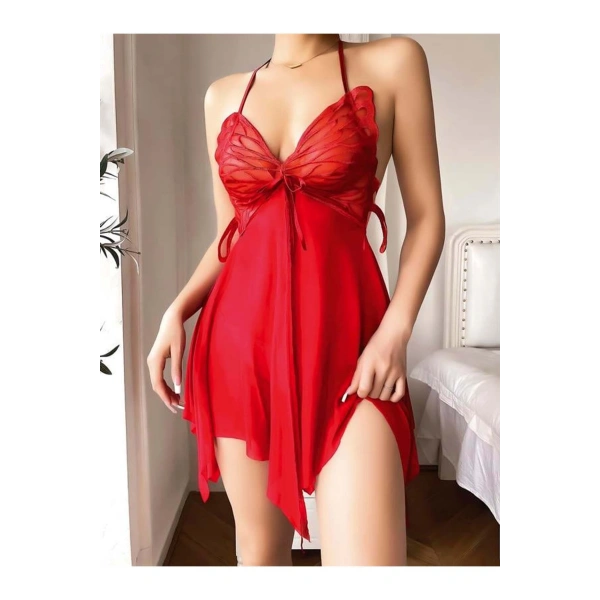 Kırmızı İşlemeli Tül Fantezi Gecelik - SSSSSS5054-8625