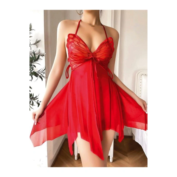 Göğüs Detaylı Fantezi Tül Kırmızı Gecelik - SSSSSS9297-9926