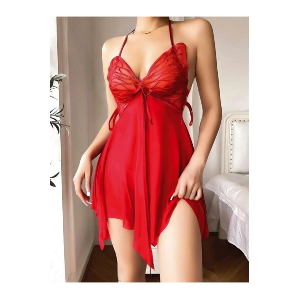 Göğüs Detaylı Fantezi Tül Kırmızı Gecelik - SSSSSS9297-9926