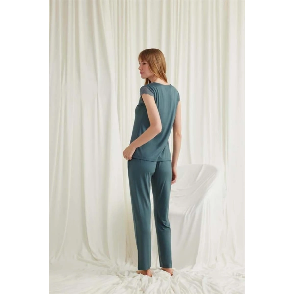 Yakası Kolu ve Omzu Dantelli Önü Düğmeli Pijama Takımı - SSSSSS2845-2399