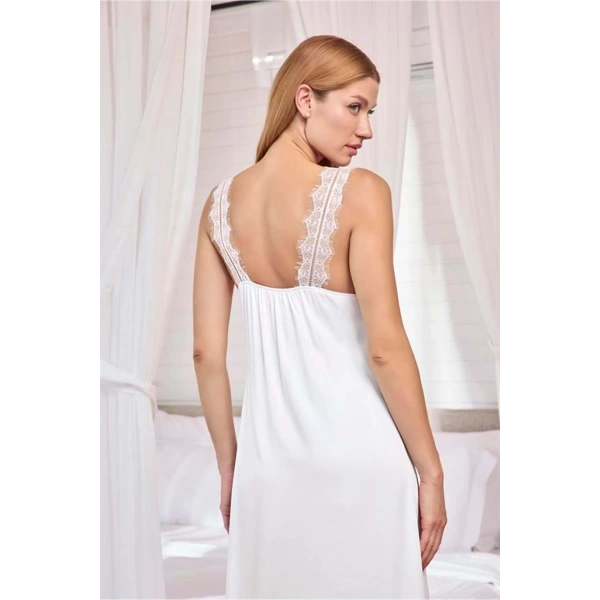 Göğüs ve Sırt Dekolteli Dantelli Saten Gecelik - SSSSSS4979-5223