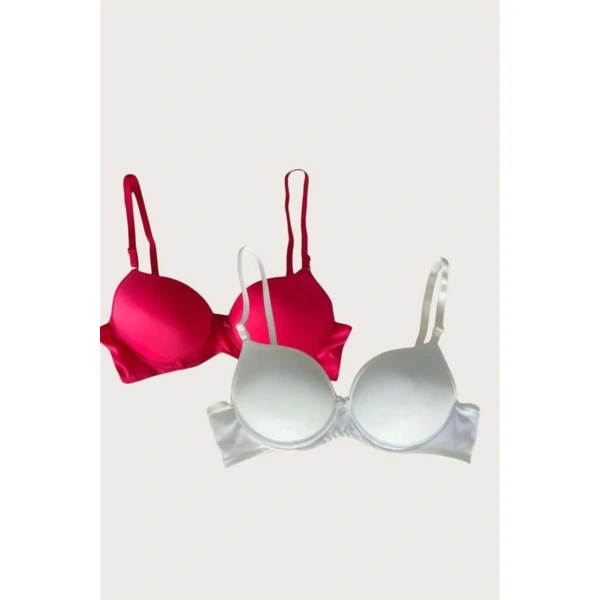 Beyaz-Kırmızı 2li Mikro Kumaş İçi Boş Balenli Günlük Desteksiz Sütyen - SSSSSS6662-5327