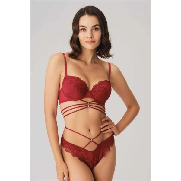 Balenli Destekli Dolgulu Göbek Detaylı Dantelli Sütyen ve String Takım - SSSSSS6892-3388