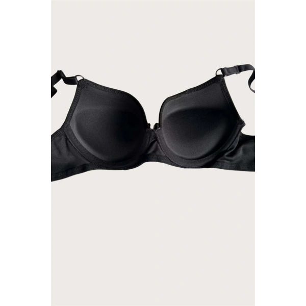 Siyah-Beyaz 2li Mikro Kumaş Push Up Dolgulu Balenli Günlük Destekli Sütyen - SSSSSS9746-3731