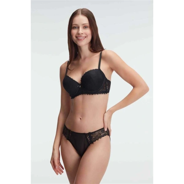 Destekli Dolgulu Balenli Kaplı Dantel Detaylı Sütyen Slip İç Çamaşırı Takı - SSSSSS6591-3