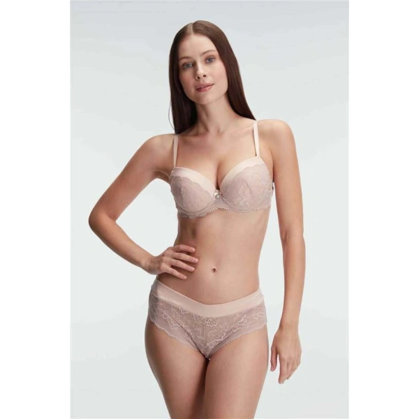 Destekli Balenli Kaplı Dantel Detaylı Sütyen Slip İç Çamaşırı Takımı - SSSSSS4585-7437