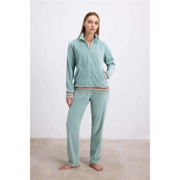 Kadife Dokulu Uzun Kollu Sweatshirt ve Pantolon Takımı - SSSSSS2255-7371
