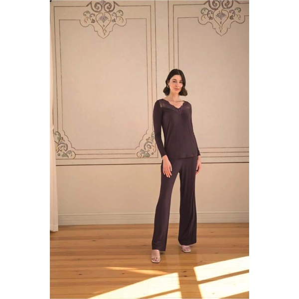 Uzun Kollu ve Dantelli Pijama Takımı - SSSSSS3443-2640