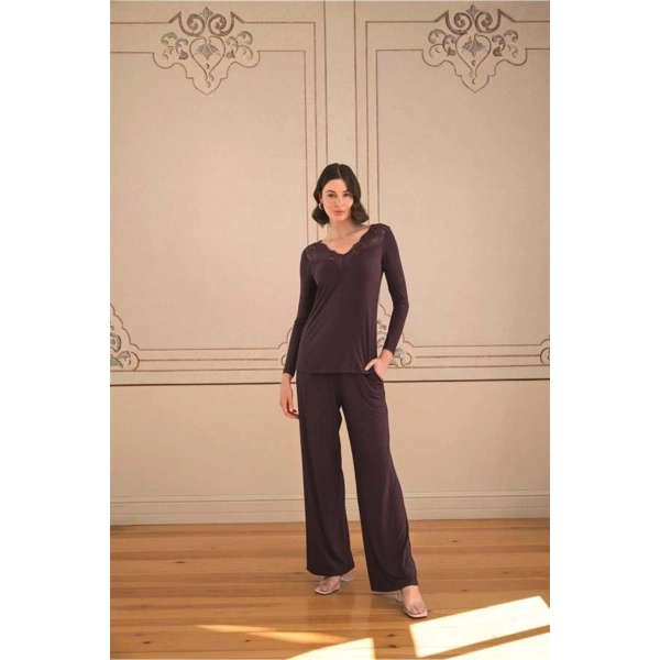 Uzun Kollu ve Dantelli Pijama Takımı - SSSSSS3443-2640