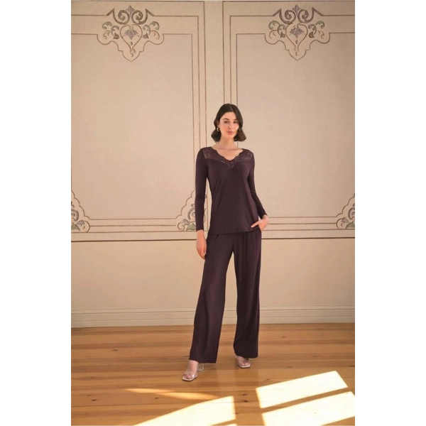 Uzun Kollu ve Dantelli Pijama Takımı - SSSSSS3443-2640