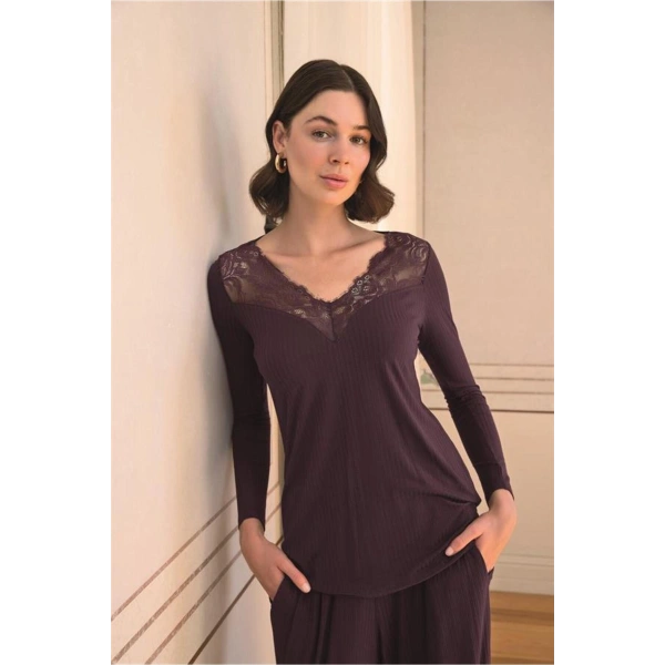 Uzun Kollu ve Dantelli Pijama Takımı - SSSSSS3443-2640