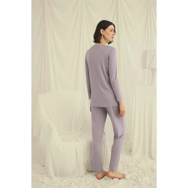 Uzun Kollu Boydan Düğmeli V Yaka Pijama Takımı - SSSSSS2177-6217