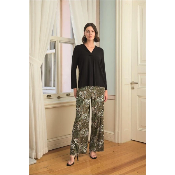Çiçek Yaprak ve Etnik Desenli Uzun Kollu Pijama Takımı - SSSSSS9958-2406