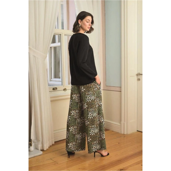 Çiçek Yaprak ve Etnik Desenli Uzun Kollu Pijama Takımı - SSSSSS9958-2406