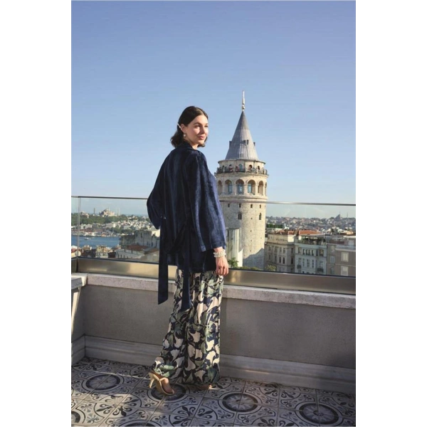 Yaprak Desenli ve Dantelli 3lü Pijama Takımı - SSSSSS3738-2330
