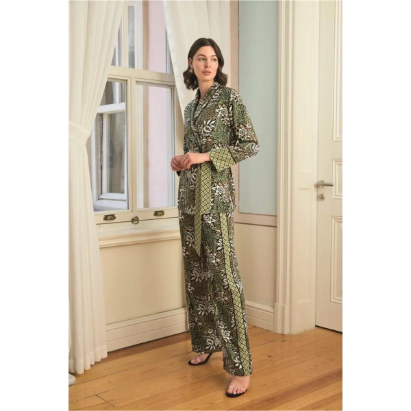 Çiçek Yaprak ve Etnik Desenli Pijama Takımı - SSSSSS2871-4937