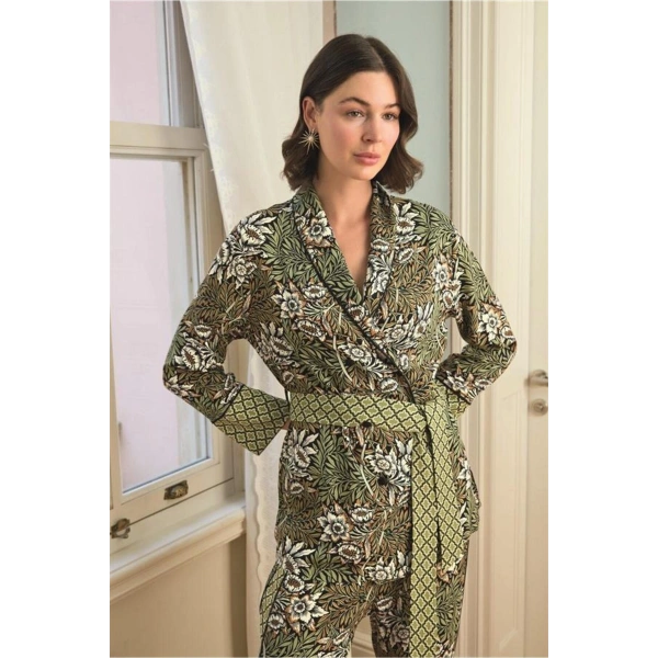 Çiçek Yaprak ve Etnik Desenli Pijama Takımı - SSSSSS2871-4937