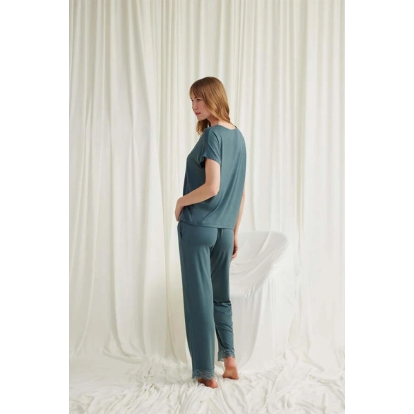 Kısa Kollu V Yakalı Dantelli Pijama Takımı - SSSSSS4088-8176