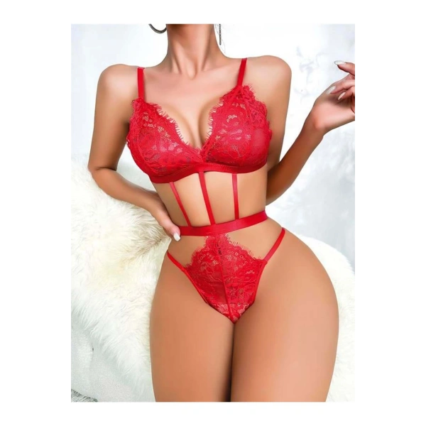 Lastik Detaylı Kırmızı Fantezi Body - SSSSSS1200-3655