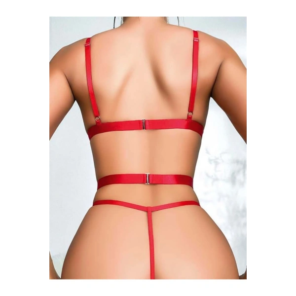 Lastik Detaylı Kırmızı Fantezi Body - SSSSSS1200-3655