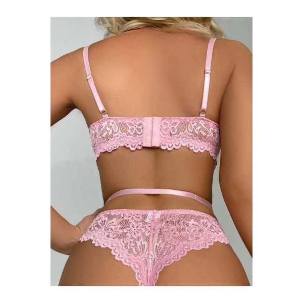 Kalp Aksesuarlı Dantelli Fantezi Pembe Jartiyer Takım - SSSSSS9468-8738