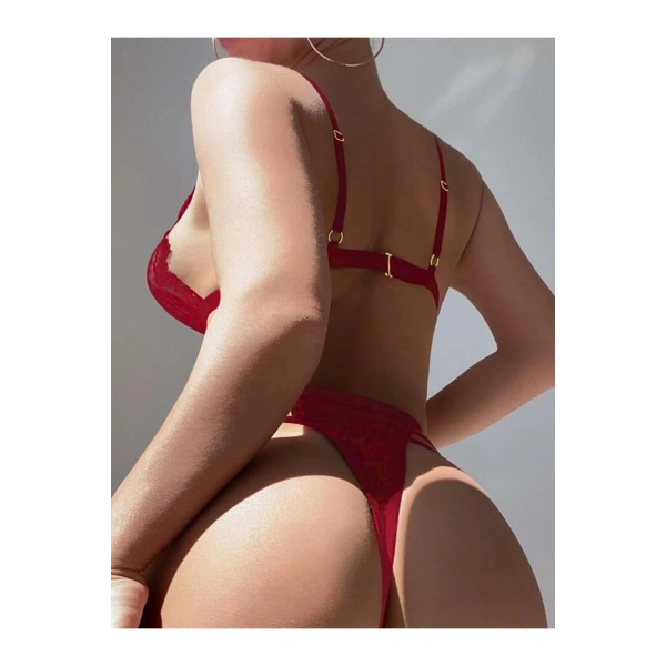 Kırmızı Dantel İşlemeli Fantezi Body Jartiyer Takımı - SSSSSS2557-3835